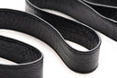 Close-up of high-quality leather straps used in Strict Leather Bed Restraint Kit Black for bondage play.