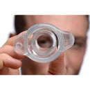 Master Series Gape Glory Clear Hollow Anal Plug held up for visibility and advanced exploration.