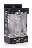 Master Series Gape Glory Clear Hollow Anal Plug in packaging for adult toys.
