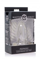 Master Series Peephole Clear Hollow Anal Plug packaging showcasing the product for anal beginners.