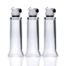 Size Matters Clit and Nipple Cylinders Set of 3 Clear with three clear suction cylinders displayed.