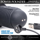 Power Pounder Vibrating and Thrusting Silicone Dildo Black USB charger showcased, highlighting cordless fun features.