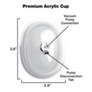 Size Matters Small Vaginal 3.8 Inch Pumping Cup Attachment showing dimensions and connections for vacuum pump.