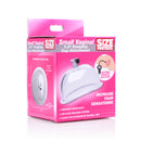 Size Matters Small Vaginal 3.8 Inch Pumping Cup Attachment packaging showing premium acrylic cup and features.