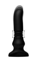 Silicone Vibrating and Thrusting Plug with Remote Control in black, showcasing its rippled design and movement.
