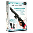 LoveBotz Mega-Pounder Handheld Thrusting Silicone Dildo packaging showcasing ultra-intense thrusting features.