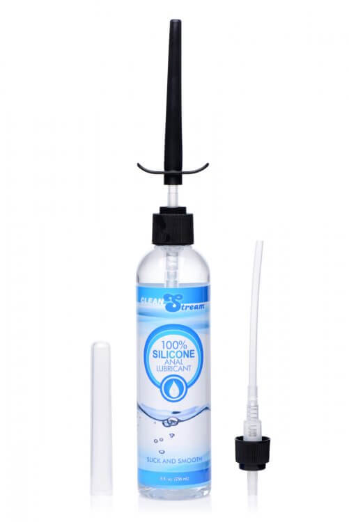 Cleanstream silicone lubricant bottle with lube injector nozzle and adapter for easy, mess-free application.