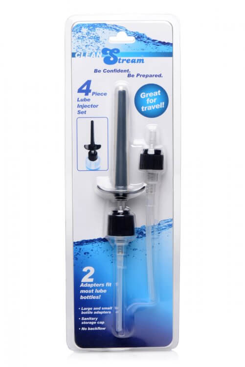 Cleanstream 4 Piece Lube Injector Set packaging with two adapters for precise lubricant application, ideal for travel.
