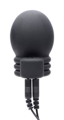 Zeus Lightning Hood E-Stim Penis Head Teaser Black close-up, featuring silicone head and electrical leads.