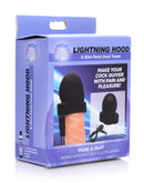 Zeus Lightning Hood E-Stim Penis Head Teaser Black packaging showcasing product details and design.