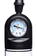 Size Matters Trigger Penis Pump with Pressure Gauge pressure gauge close-up for measuring and controlling erection pump pressure.