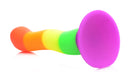 Strap U Proud Rainbow Silicone Dildo with Harness in vibrant colors and smooth design for comfortable use.
