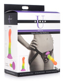 Strap U Proud Rainbow Silicone Dildo with Harness packaging featuring vibrant colors and adjustable harness design.