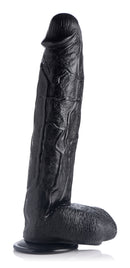 Master Cock Raging Rhino 17 Inch Veiny Dildo Black displaying detailed veins and pronounced coronal ridge.