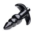 Frisky Ribbed Vibrating Butt Plug Black featuring a three-bulb design and tapered tip for comfortable use.