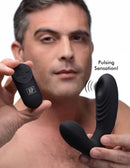 Alpha-Pro 7X P-Thump Tapping Prostate Stimulator Black with remote control for pulsing sensation.