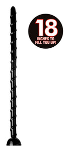 Hosed Swirled 18 Inch Thin Anal Snake Dildo Black with textured spiral design and a strong base