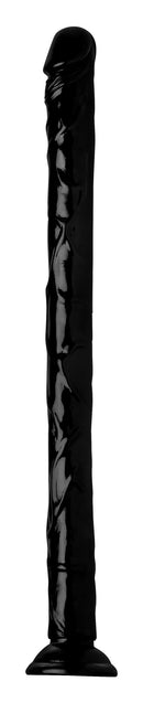 Hosed Realistic 19 Inch Anal Dildo Black, designed for size play and deep exploration, showcasing a lifelike texture.