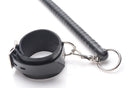 Strict Leather Wrapped Spreader Bar with Cuffs Black featuring a black leather cuff and a sturdy spreading bar.