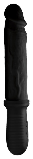 8X Auto Pounder Vibrating Thrusting Dildo with Handle Black, featuring a realistic design with lifelike texture and integrated controls.