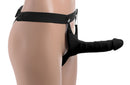 Size Matters Hollow Silicone Dildo Strap-On Black with adjustable harness on a mannequin.
