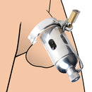 Master Series Spiked Chamber Chastity Cage displayed on a skin-toned illustration with a lock.