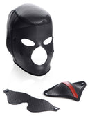 Scorpion Hood With Removable Blindfold and Face Mask and accessories arranged on a white background.