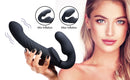 Ergo-Fit Twist Inflatable Vibrating Strapless Strap-On Black held by a model, showcasing min and max inflation settings.