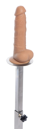 Master Series Squat Anal Impaler with Spreader Bar and Cuffs featuring a realistic detachable dildo.