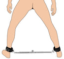 Master Series Squat Anal Impaler with Spreader Bar and Cuffs showing padded ankle cuffs and stainless steel spreader bar.