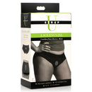 Lace Envy Black Crotchless Panty Harness 3XL packaging showcasing comfortable fit and design details.