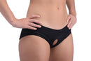 Strap U Lace Envy Black Crotchless Panty Harness L-XL showcasing a stylish design with a functional harness feature.