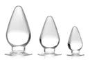 Master Series Triple Cones 3 Piece Anal Plug Set Clear includes small, medium, and large clear anal plugs.