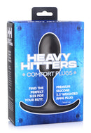 Heavy Hitters Premium Silicone Weighted Anal Plug Medium packaging showcasing comfort plugs and product details.