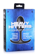 Heavy Hitters Premium Silicone Weighted Anal Plug Small packaging displayed against a blue background.