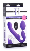 Strap U 10X G-Pulse Vibrating Strapless Strap-On Purple packaging showcasing dual motors and inflatable design.