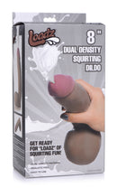 Loadz Dual Density Squirting Dildo 8 Inch Brown packaging showing realistic design and squirt feature for adult fun.