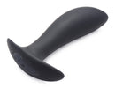 Zeus 64X Pro-Shocker Vibrating and E-stim Prostate Plug in black silicone with a tapered tip and curved design.