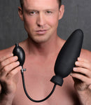 Image of Master Series Dick-Spand Inflatable Silicone Dildo Black with hand bulb for customizable girth.