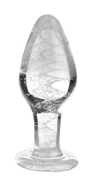 Booty Sparks Glow-In-The-Dark Glass Anal Plug Large showcasing its smooth, durable borosilicate glass design.