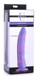 Strap U Magic Stick Glitter Silicone Dildo 9.5 Inch in packaging with vibrant colors and details.