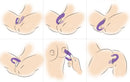 Inmi 7X Pulse Pro Clit Stimulating Vibrator Purple in various positions demonstrating use for pleasure.