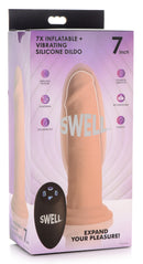 Swell 7 Inch Inflatable Vibrating Remote Control Dildo packaging showcasing features and functions.