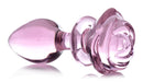 Booty Sparks Pink Rose Glass Anal Plug Large featuring a decorative pink rose base and smooth borosilicate glass.