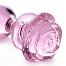 Booty Sparks Pink Rose Glass Anal Plug Large with a detailed pink rose base, crafted from borosilicate glass for anal play.