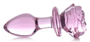 Booty Sparks Pink Rose Glass Anal Plug Medium with a rose-shaped base and smooth glass body.