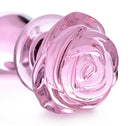 Booty Sparks Pink Rose Glass Anal Plug Medium with decorative rose base, smooth borosilicate glass for pleasurable anal play.