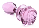 Booty Sparks Pink Rose Glass Anal Plug Medium with a rose-shaped base and smooth glass body.