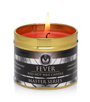 Master Series Fever Hot Wax Candle Red with a warm flame and red wax, perfect for temperature play.