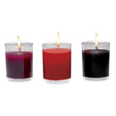 Flame Drippers Candle Set Designed for Wax Play featuring red, black, and purple candles with flames.